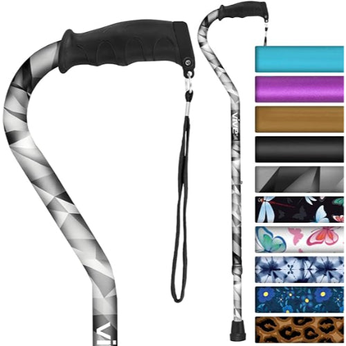 Vive Health Adjustable Lightweight Aluminum Offset Walking Cane with Ergonomic Grip