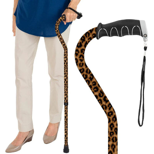 Vive Health Adjustable Lightweight Aluminum Offset Walking Cane with Ergonomic Grip, Leopard