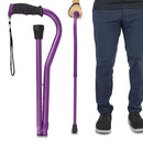 Close-up of the Vive Health Offset Walking Cane in purple, with ergonomic handle and non-slip tip for comfort. Moovkart