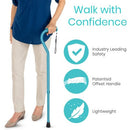 Vive Health Adjustable Lightweight Aluminum Offset Walking Cane with Ergonomic Grip, Teal