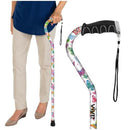 Vive Health Adjustable Offset Walking Cane, White Butterfly with Ergonomic Grip and Non-Slip Rubber Tip for Stability and Support. Moovkart