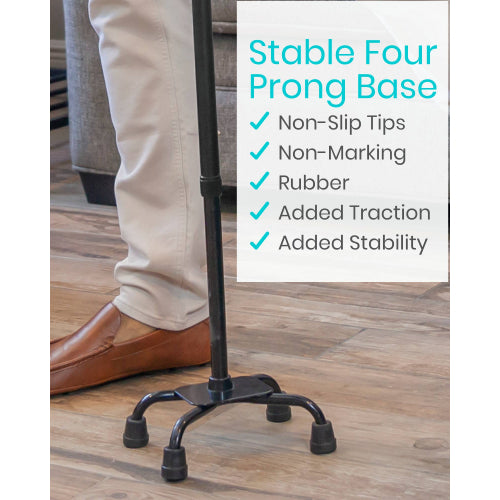 Vive Health Quad Cane, Adjustable Four Pronged Walking Cane with Grip, Dark Blue