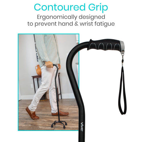 Vive Health Quad Cane, Adjustable Four Pronged Walking Cane with Grip, Dark Blue