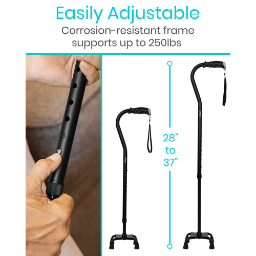 Vive Health Quad Cane, Adjustable Four Pronged Walking Cane with Grip, Dark Blue