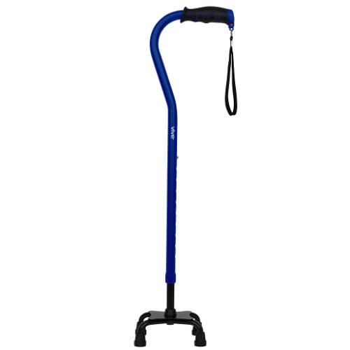 Vive Health Quad Cane in dark blue with ergonomic handle and 4-prong base for enhanced stability, Moovkart.