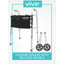Vive Health Folding Walker, Lightweight, Hand Grips, Black Bag