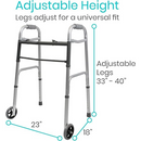 Vive Health Folding Walker, Two Button Design with Adjustable Height, Hand Grips and Storage Bag, Gray