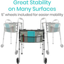 Vive Health Folding Walker, Two Button Design with Adjustable Height, Hand Grips and Storage Bag, Gray