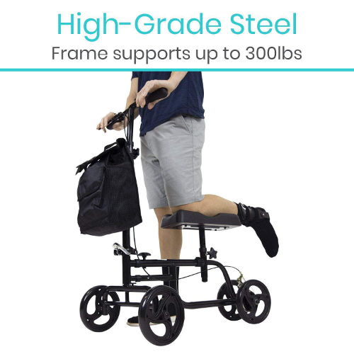Vive Health Foldable Knee Walker with Cushion and Adjustable Height, Black