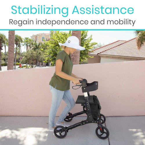 Vive Health Rollator Walker Foldable With Storage Bag, Black
