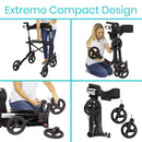 Vive Health SunStride Rollator Walker, Foldable with Storage Bag and 300 lbs Capacity, Black