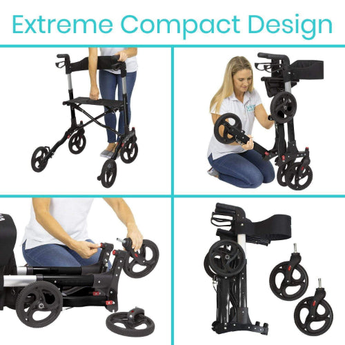 Vive Health Rollator Walker Foldable With Storage Bag, Black