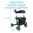 Vive Health SunStride Rollator Walker, Foldable with Storage Bag and 300 lbs Capacity, Black