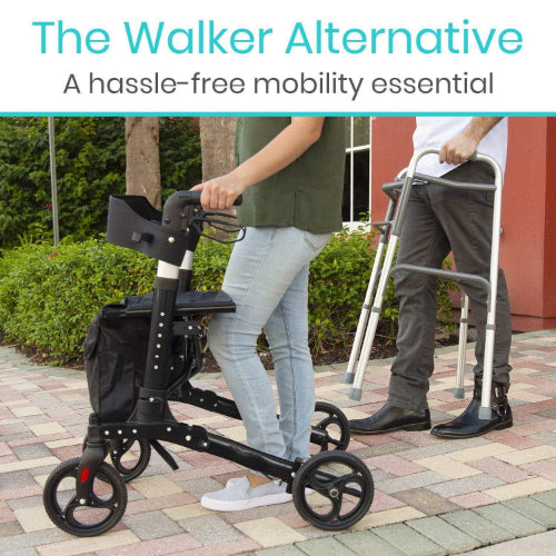 Vive Health Rollator Walker Foldable With Storage Bag, Black