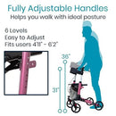 Vive Health Sunstride Rollator, Foldable Mobility Walker with Storage Bag and Lightweight, Pink