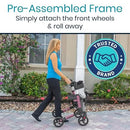 Vive Health Sunstride Rollator, Foldable Mobility Walker with Storage Bag and Lightweight, Pink