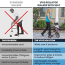Vive Health Sunstride Rollator, Foldable Mobility Walker with Storage Bag and Lightweight, Pink