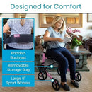 Vive Health Sunstride Rollator, Foldable Mobility Walker with Storage Bag and Lightweight, Pink