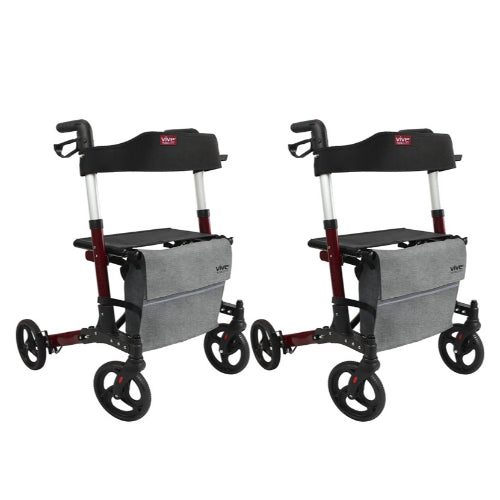 Vive Health Rollator Walker Foldable With Storage Bag, Red, Pack of 2