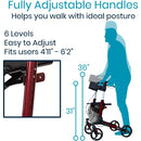 Vive Health Rollator Walker, Foldable Design with Storage Bag, Lightweight Mobility Aid, Red