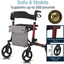 Vive Health Rollator Walker, Foldable Design with Storage Bag, Lightweight Mobility Aid, Red