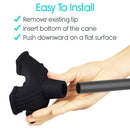 Vive Health Standing Quad Cane Tip, Non-Slip Rubber Replacement for 0.75 Inch Canes, Black