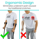 Vive Health forearm crutches with adjustable height feature and non-marking rubber base tips, Moovkart.