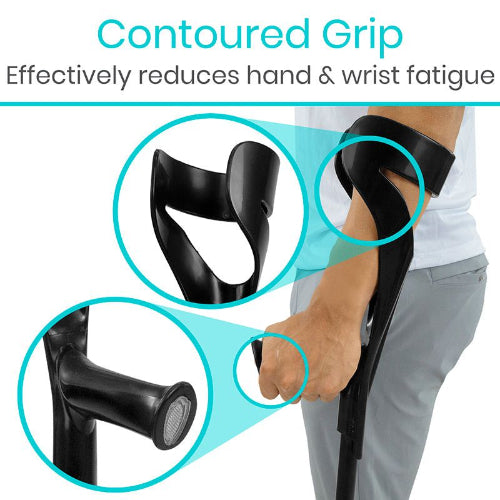 Height adjustable lightweight crutches made of aluminum with non-slip rubber tips for stability, Moovkart.