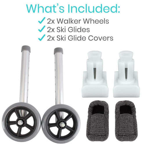 Vive Health Walker Wheels and Glides, Gray, Pair of 2