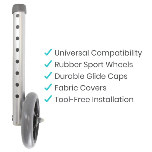 Vive Health Walker Wheels and Glides, Gray, Pair of 2
