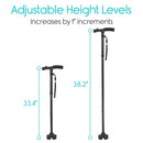 Vive Health LED Folding Cane with Adjustable Height, Quad Base and Pivoting Tip, Black