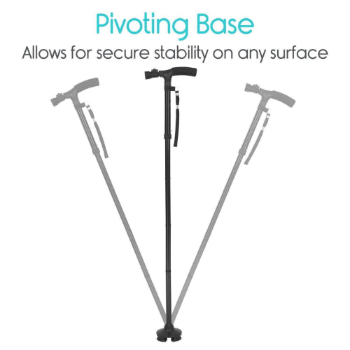 Vive Health LED Folding Cane, Height Adjustable(33 - 38 Inches), Quad Base, Black
