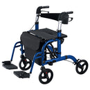 Vive Health Hybrid Rollator Wheelchair, Folding Aluminum Frame with 8 Inch Wheels, Footrests, Blue