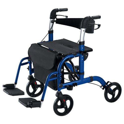 Vive Health Wheelchair Rollator Hybrid, Aluminum, Blue, 300Lbs