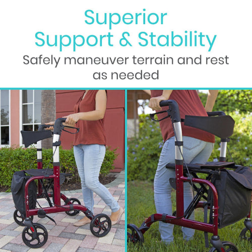 Vive Health Wheelchair Rollator Hybrid Aluminum, Red