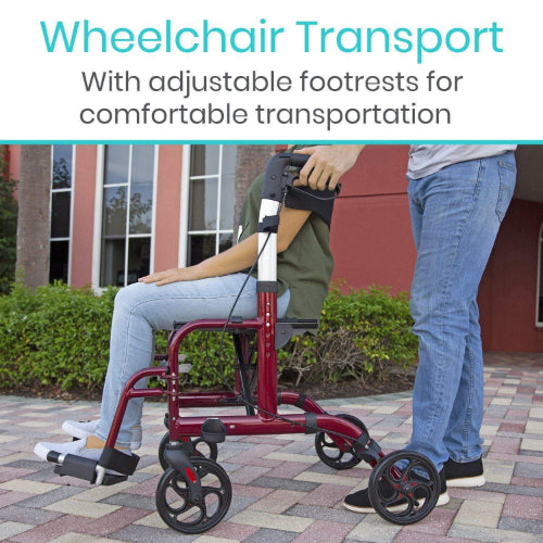 Vive Health Wheelchair Rollator Hybrid Aluminum, Red