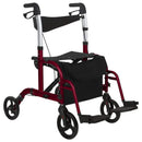 Vive Health Hybrid Rollator Wheelchair, Folding Aluminum Frame with 8 Inch Wheels, Footrests, Red