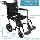 Vive Health Transport Wheelchair with Adjustable Footrests, Black