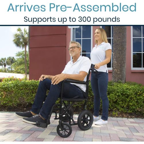 Vive Health Transport Wheelchair Aluminum, Black