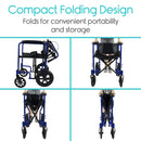 Vive Health Aluminum Transport Wheelchair, Folds Flat with 300 lbs Capacity, Blue, 19 Inch Seat