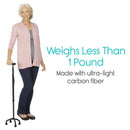 Vive Health Carbon Fiber Quad Cane, Adjustable Height, Self-Standing Base for Support and Stability