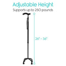 Vive Health Carbon Fiber Quad Cane, Adjustable Height, Self-Standing Base for Support and Stability