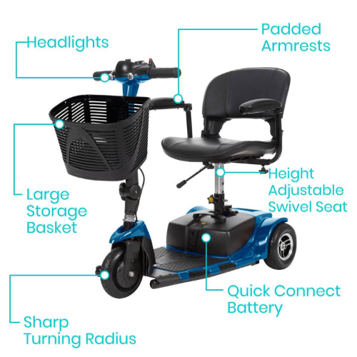 Vive Health 3 Wheel Mobility Scooter, Blue