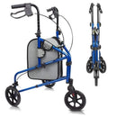 Vive Health Lightweight Three Wheel Foldable Rollator with Adjustable Handles and Bag, Purple