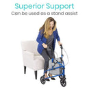 Vive Health Lightweight Three Wheel Foldable Rollator with Adjustable Handles and Bag, Purple