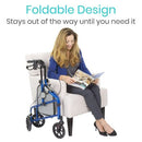 Vive Health Lightweight Three Wheel Foldable Rollator with Adjustable Handles and Bag, Purple