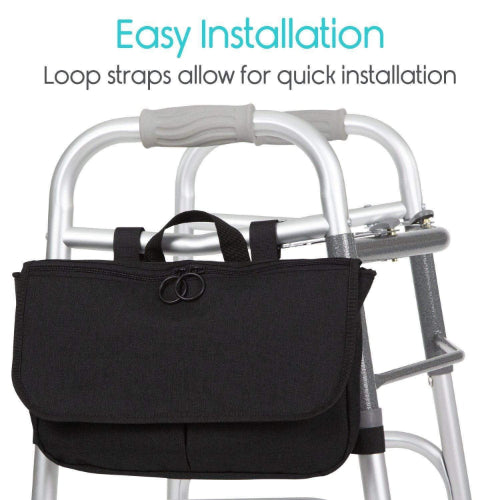 Vive Health Mobility Side Bag, Zippered with Flap, Black