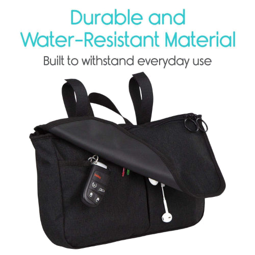 Vive Health Mobility Side Bag, Zippered with Flap, Black