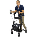 Vive Health Upright Rollator Walker, Foldable Mobility Aid with Padded Transport Seat, Black