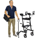 Vive Health Upright Rollator Walker, Foldable Mobility Aid with Padded Transport Seat, Black